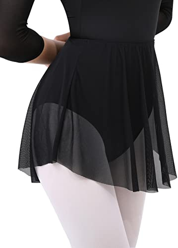 Gorchnc Pull on Ballet Skirt for Women Adult Girls Toddler Dance Skirt Mesh Ballet Dance Black