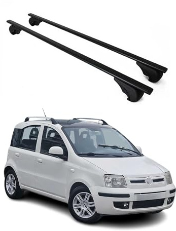 OMAC Dachträger Grundtäger für FIAT Panda 2012-2025 AirCross & Cross & Trussardi Modelle Metall 75kg Schwarz 2tlg Offene Reling für Fahrradträger, Dachboxen, Skiträger Abschließbar