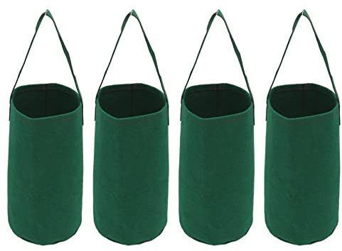 TITA-DONG Hängende Langlebige Lüftungs Pflanzer Taschen, 4Pack Tomate Erdbeer-Pflanzer auf Dem Kopf, Garten Gemüse Pflanz Beutel für Patio, Haus, Balkon(Grün)