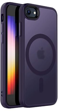 tigratigro Magnetisch Hülle für iPhone SE 2022/SE2020 Kompatibel mit MagSafe, Durchscheinende Matt Handyhülle Rückseite Dünn Stoßfest Schutzhülle(Dunkel Violett)