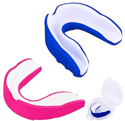 2 Pack Sports Mouth Guard for Kids and Youth - Mouth Protection Athletic Mouthguard with Case (BPA Free) for Boxing Football Hockey Karate Rugby for Boys Girls Sports Supplies (Black&Red)