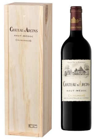 Coffret Cadeau Caisse Bois - Château Arcins - AOP Haut Medoc - Cru Bourgeois - Vin Rouge – 75cl