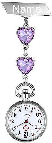 Avaner Krankenschwesteruhr Pflegeruhr Herz Design FOB Analog Quarzwerk Pulsuhr Ansteckuhr Unisex Silver Schwesternuhren mit Pin/Clip Set Ausziehbar Arzt Doktor Medical Taschenuhr