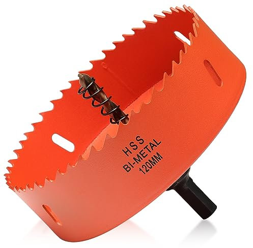 Scie-cloche 120 mm pour bois et métal, coupe-trou circulaire bimétallique avec profondeur de coupe de 35 mm pour acier, fonte, aluminium, contreplaqué, acrylique, PVC/UPVC