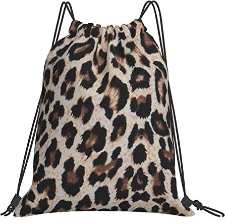 Lsjuee Leopardenmuster, Unisex, einfache Freizeit-Kordelzugtasche, Turnbeutel mit Kordelzug, tragbare Outdoor-Rucksack-Aufbewahrungstaschen