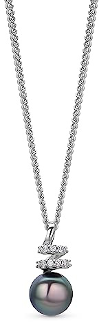 OROVI Schmuck Damen Perlenkette mit einer schwarzen Süßwasser Zuchtperle umgeben von weißen Zirkonia in Brillantschliff Zeitlose moderne Perlen Silberkette Halskette aus 925 Sterling Silber, 46 cm