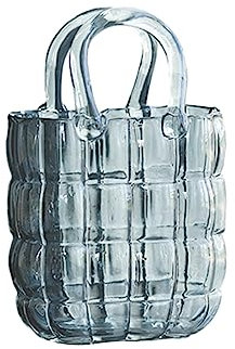 BEIJIALY Vase en Verre, Vase à Sac à Main pour Fleurs, Vase en Verre, Vases à Fleurs avec Poignées, Aquarium Unique, Sac à Main Unique Vase à Fleurs Vase à Large Bouche pour Décor de(Gris)