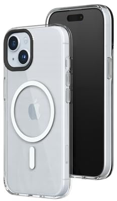 RhinoShield Clear Case kompatibel mit MagSafe für [iPhone 15 Plus] |Überragende Magnetstärke, Vergilbungsresistenz, Kristallklar, optimaler Schutz und personalisierbar - Schwarz Kamera-Ring