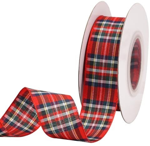 Lezevn 50 Yards Scottish Tartan Ribbon Christmas Scottish Double Sided Ribbon for Christmas Tree Bow Decoration, 2.5cm