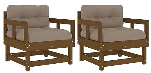 vidaXL Gartenstühle 2 STK., Gartenstuhl mit Kissen, Terrassenstuhl Holzstuhl mit Armlehnen, Modular Stuhl Gartensessel Gartenmöbel, Honigbraun Massivholz Kiefer