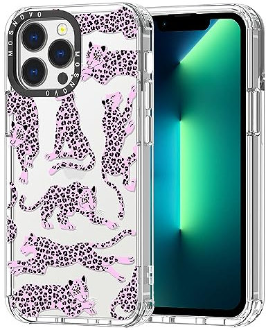 MOSNOVO Case for iPhone 13 Pro, [Buffertech 6.6ft Military-Grade Drop Protection] [Anti Peel Off Tech] Clear TPU Bumper Phone Case Cover Design - Pink Leopard