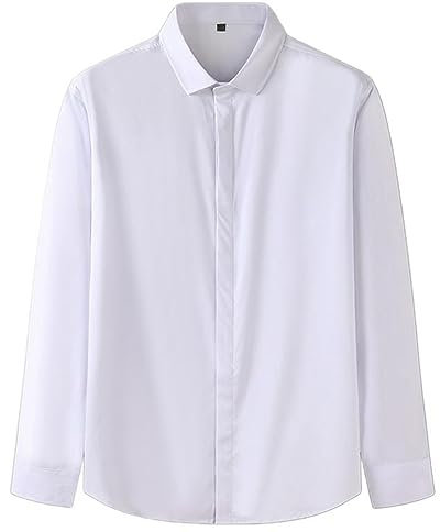 CFQYPZY Chemises Grande Taille pour Hommes - Chemise Ample Classique pour Hommes Chemise Habillée À Boutons Cachés À La Mode Chemise Blanche Décontractée À Manches Longues Chemise Extensible De Gran