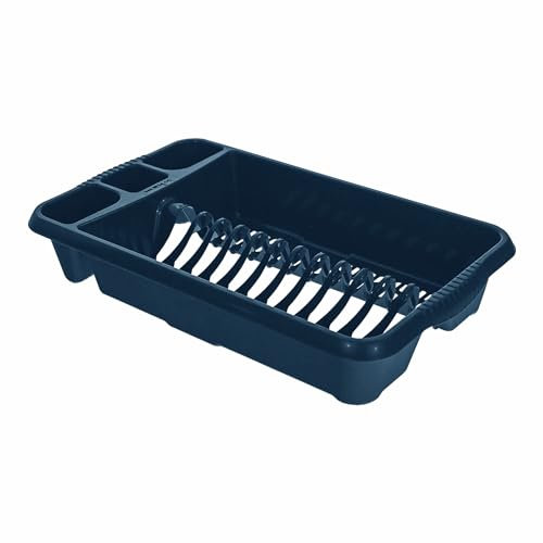 FotoStation Durable & Strong Plastic Kitchen Dish Drainer (Navy, Medium) Dish, Plate, Tray Holder Racks Drying Board Cutlery Spoon Plates Storage Tidy Rack Sink Drainer Rack (47 X 27.50 X 9 Cm)