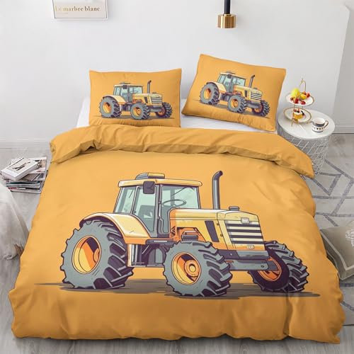 GEDAEUBA Winter Bettwäsche 140x200 Traktor - Kinder Bettbezug 140x200 2er Set, Wendebettwäsche und Kissenbezug 70x90, Weiche & Angenehme & Warme Mikrofaser Bettwäsche-Sets mit Reißverschluss