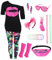 80er Jahre Outfit Damen 80 er Jahre Fasching Kostüm Zubehör Rosa Set mit Bauchtasche Haarband Ohrring Netzhandschuhe Gläser Armband Halskette Leggings Neon Kleidung Bad Taste Outfit Damen VL016M
