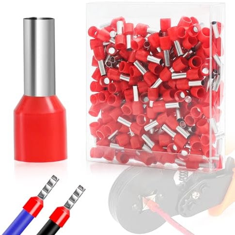Realjoy 10mm² 18mm Lang Isoliert, 200 Stk Aderendhülsen Teilisoliert, Rot Aderendhülsen Kabelhülsen Isolierte Aderhülsen Kabelendhülsen für Elektriker, 10mm²