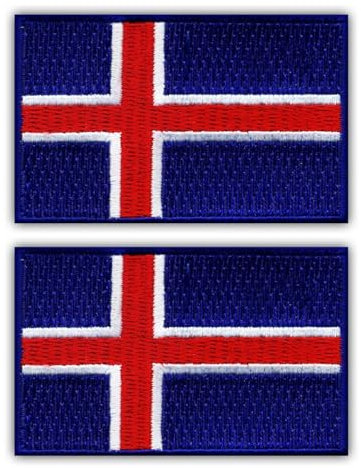 Set mit zwei – Flagge von Island – zum Aufnähen – bestickter Aufnäher/Abzeichen/Emblem