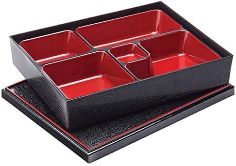 Fun World Toys Japanese 5 Compartment Bento Box 27 x 21cm, Portable food container for School, Office and Picnic