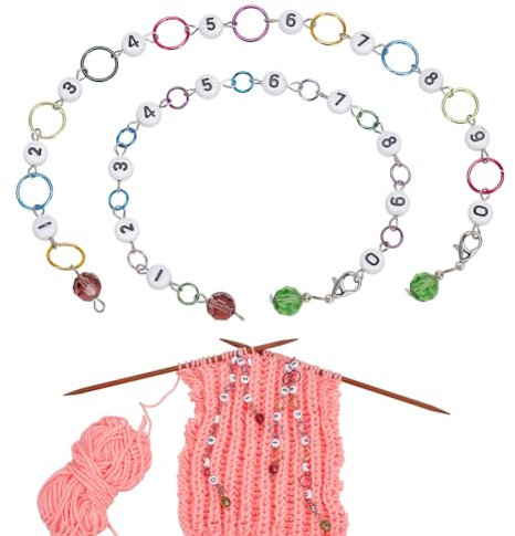 nbeads 2 Stück Strickreihenzähler-Ketten, Glas-Zahlenperlen Verbindungsperlen Reihenzählerketten Mit Verbindungsring Aus Aluminium Zum Nähen Stricken Häkeln Verfolgen des Projektfortschritts