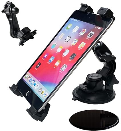 Universal 3-in-1 Tablet Holder for Car Windshield, Dashboard, and Air Vent Mount, 360-Degree Rotation Adjustable Rotating for iPad/iPad Air/iPad Mini Samsung Galaxy Size 7- 12.9, Black