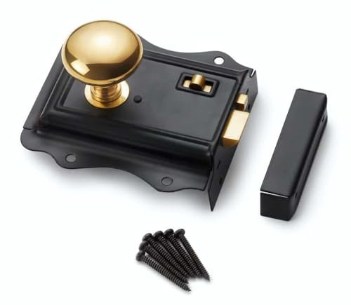 AB Hardware Black Brass Olde Victorian Rim Lock Polished Brass Cottage Door Knobs