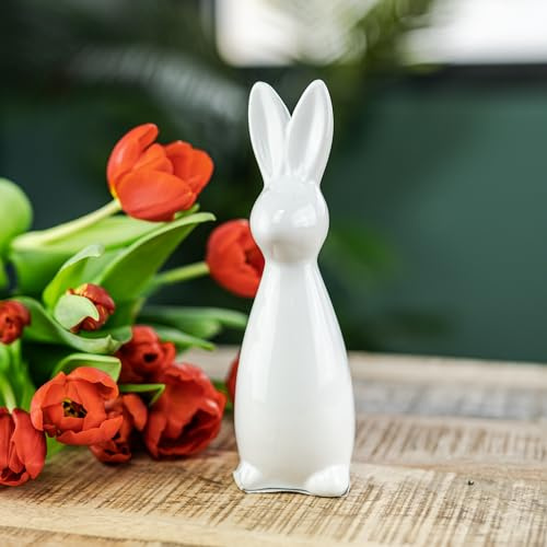 Keramik Osterdeko Hase stehend 5 x 18cm weiß Dekofigur Oster-Dekoration Tisch-Deko Osterhase