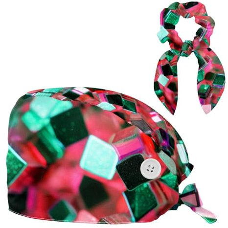 YTYVAGT Scrub Caps,Working Cap Hat mit Schweißband Kopfbedeckung für Frauen,buntes Hexagon geometrisches aquarell