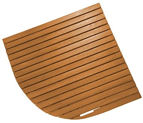 Duschplattform für Camping, Teak-Badematten für Badezimmerboden, Duschkabinen-Ecke, erhöhte quadratische Sektor-Fußmatten/-Pad mit Rautenlatten (C 33,5 x 33,5 Zoll)