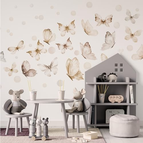 Wandaufkleber Schmetterlinge beige Schmetterlinge Kreise Punkte, Wanddekoration beige Schmetterlinge Punkte