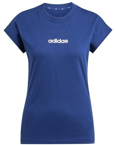 adidas Damen Essentials Linear Cotton T-Shirt, Dark Blue/White, L