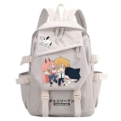 Anime Manga Chainsaw Man White Nylon Backpack,Large-capacity Cartoon School Bag College Bag Chainsaw-Man Cosplay