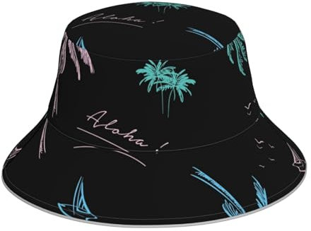 Fischerhut mit Palmen-, Strand- und Ozean-Muster, Unisex, für Sommer, Reisen, Strand, Sonne, verstaubar, Fischerhut, mehrfarbig, Einheitsgröße