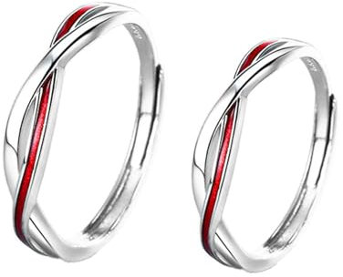 Anelli Filo Rosso del Destino Coppia, Anelli Donna Argento Sterling con Linea Rossa Regolabile Anelli Fidanzamento Matrimonio Incisione Anelli Matrimonio per Uomo Donna
