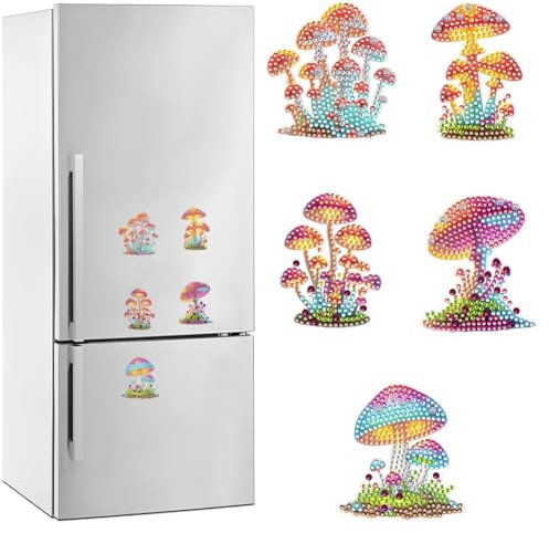 5 Stück Kühlschrankmagnete Diamond Painting Pilz, 5D Dekorative Magnete Kühlschrank, Magnete für Magnettafel, Kühlschrank, Whiteboard, Küche, Tafeln, Pinnwand Büro Kinder und Erwachsene Geschenk