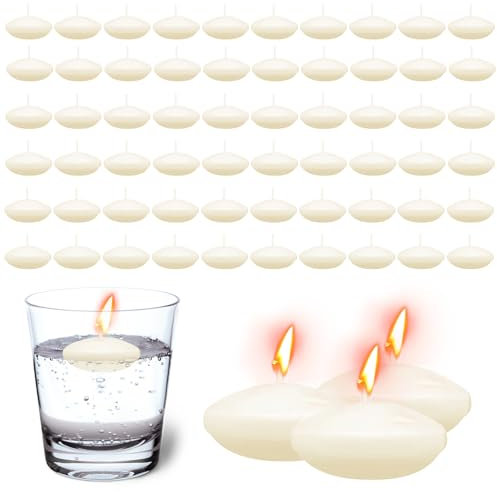 GOEDCH 60 Piezas Velas Flotantes: Velas Flotantes sin Perfumem, 30-60 Minutos de Tiempo de Combustión, Decoración del Hogar para Bodas en la Piscina, Bañera del día de San Valentín, Cena