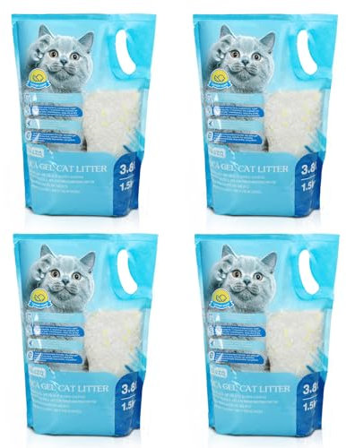 Nobleza Silikat Kristalle Katzenstreu 4 X 3.8L - Hochwertige, Staub, Zitronengeschmack- und klumpenfreie Katzenstreu mit überlegener Geruchskontrolle und effektiver Flüssigkeitsaufnahme