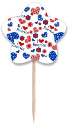 USA Love Heart Flower Festival Muster Zahnstocher Flaggen Sternetikett Cupcake Picks
