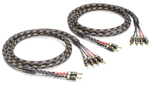 VIABLUE SC-4 Silver BI-Wire * High-End Lautsprecherkabel * T8 * Modell 2024 * Bananenstecker, echtvergoldet * 1 Paar * mit Splitter * 500 cm * 5.0 m