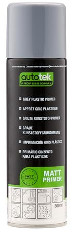 AutoTek Professional Expertly Formulated Acrylic Based Primer Spray Paint, Grey Plastic Primer, 300 ml