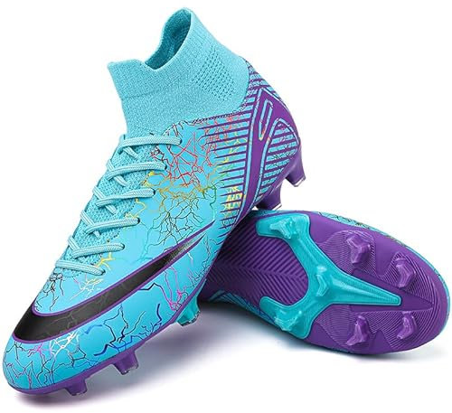 situkeke Herren Fußballschuhe High Top Spikes Fussballschuhe Jugendliche Cleats Professionelle Athletics Trainingsschuhe Outdoor Sport Cyan 44 EU
