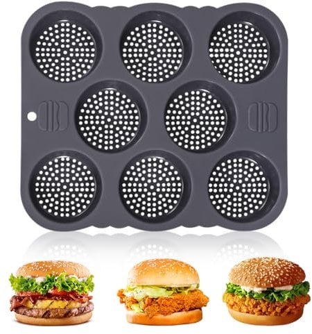 GOEDCH Silikon Backform für Burger Buns | Antihaft 8 Kavität Hamburger Brötchen Form | Wiederverwendbare Burgerbrötchen-Backform | Hitzebeständig & Spülmaschinenfest | Kichen Backwerkzeug