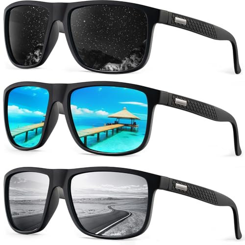 HENGOSEN Polarised Sunglasses Men Sports: Polarized Sunglasses Running Fishing Driving Sun Glasses with UV Protection 3 PACK