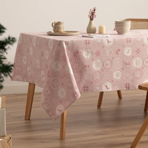 GAMUSI Nappe de Noël Jacquard Fil doré pour Table à Manger rectangulaire décoration de Noël 140 x 240 cm Couleur Rose pâle/Argent