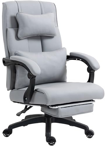 Dowinx Chefsessel Bürostuhl Ergonomisch mit Fußstütze, Verstellbare Lendenwirbel und Kopfstützen, Ergonomischer Bürostuhl, Computerstuhl mit Hoher Rückenlehne, Bürostuhl 150 KG (Grau)