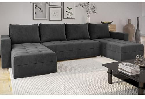 MODERNO Ecksofa mit Schlaffunktion und Bettkasten FORSET U - Sofa mit +3 Sitzen - Schlafcouch Wohnlandschaft U Form - Modern Couch 301x145x80 cm - Big Sofa XXL Graphit