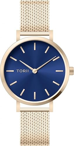 TORII Damenuhr Blau Edelstahl - rund Quarz L34LS.NL Milanaise-Armband Strichindizes wasserdicht 50 m