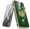 Nonional Compatible for iPhone XR Case with 2 Pack Screen Protector, 360° Rotatable Ring Holder [Luxury Hearts Pattern] Plating Gold Edge Slim Soft Phone Cover Case for iPhone XR - Green