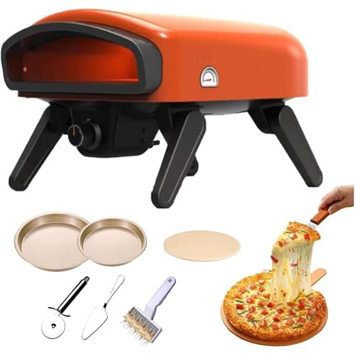 WaaYb 14 Gas Fired Pizza Oven, Stainless Steel Gas Grill Oven with 360° Rotating Pizza Stone and Booster Burner, 526°C Portable Propane Pizza Oven with 2 baking pan & 3 Blade kit for Outdoor Kitchen