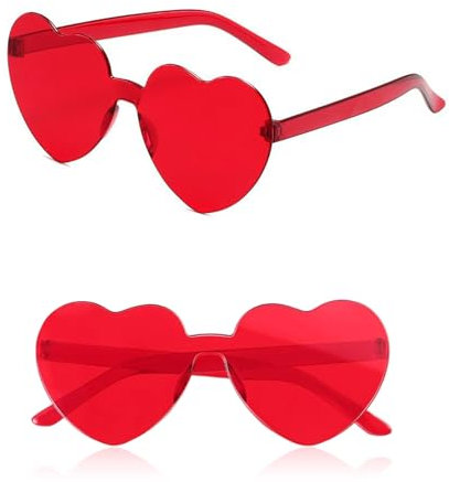Bipl 2 Paare Randlose Herz Brille, Transparente Rot Sonnenbrille, Retro Love Partybrille, Hippie Brille, Herz Lustige Partybrillen, für Valentinstag Fasching Geburtstagsfeier Party Foto Requisiten