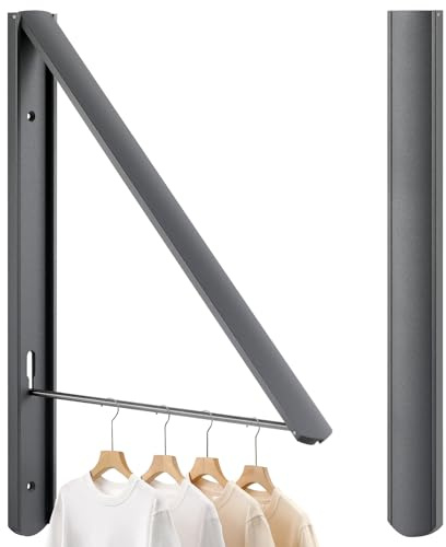 RELONGGI Foldable Coat Hangers Wall Mounted Retractable, Dark Gray | 0.43'' 1.1CM Thickness, Space Saving, Laundry Racks and Closet Organizer, Aluminum
